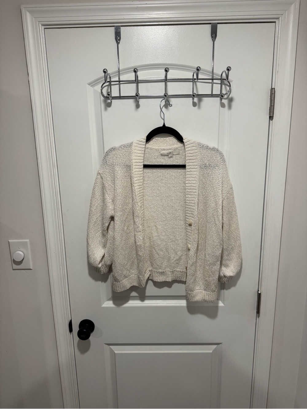 LOFT Cream Open-Front Knit Cardigan